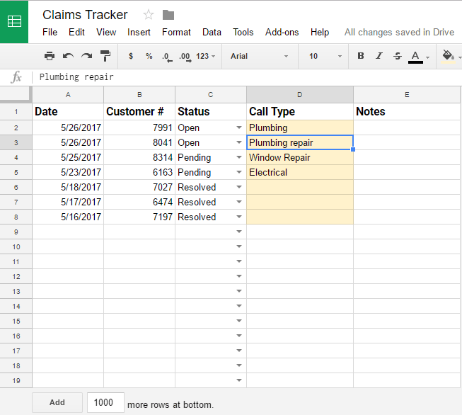 The spreadsheet without data validation to enforce consistency.