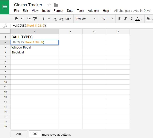 Capture unique entry values in a configuration sheet.