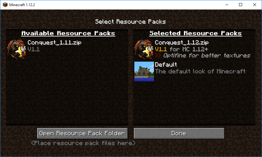 Selecting conquest texture pack