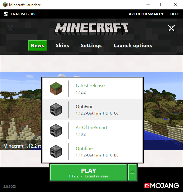 Select the new Optifine option from the launcher