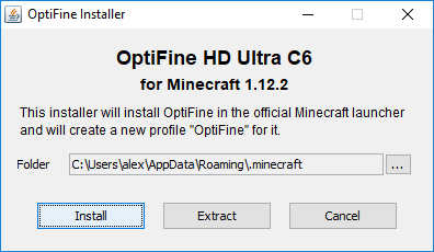 Optifine installer screen