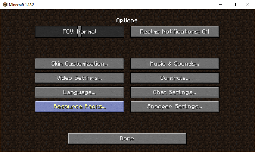 Minecraft options screen