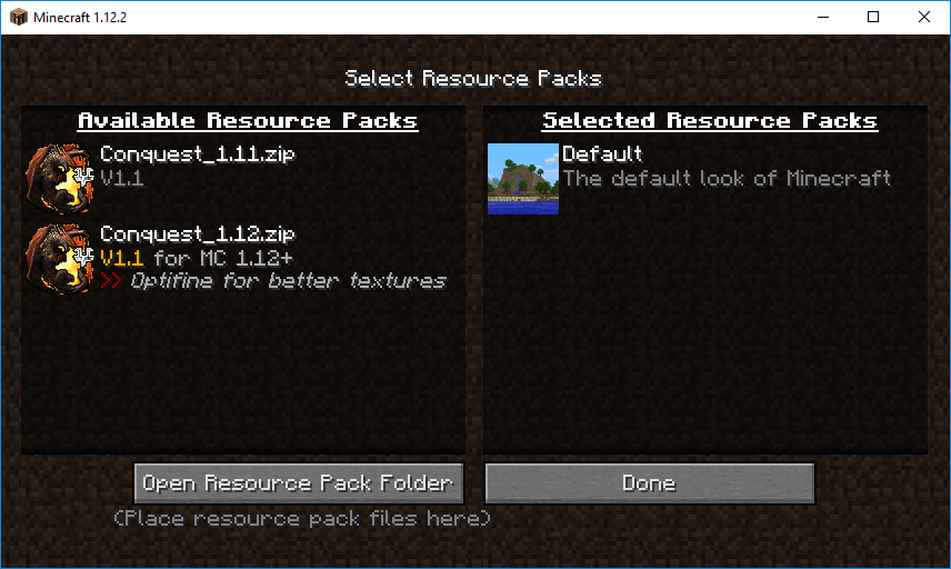 Minecraft resource packs screen